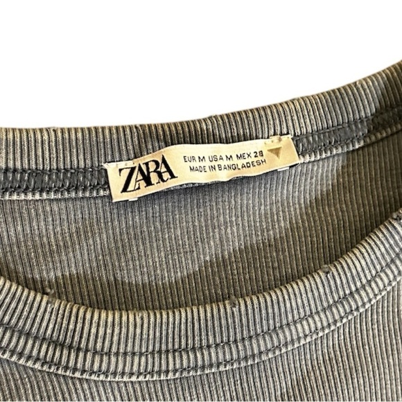 Zara Denim Blue Color Ribbed Crop Top Short Sleeve Top Size Medium - Picture 5 of 10
